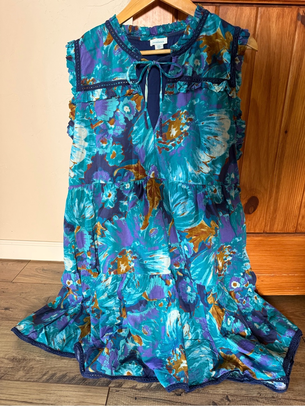 Sundance XXL Blue Floral Tiered Sleeveless Boho Maxi Dress like new
